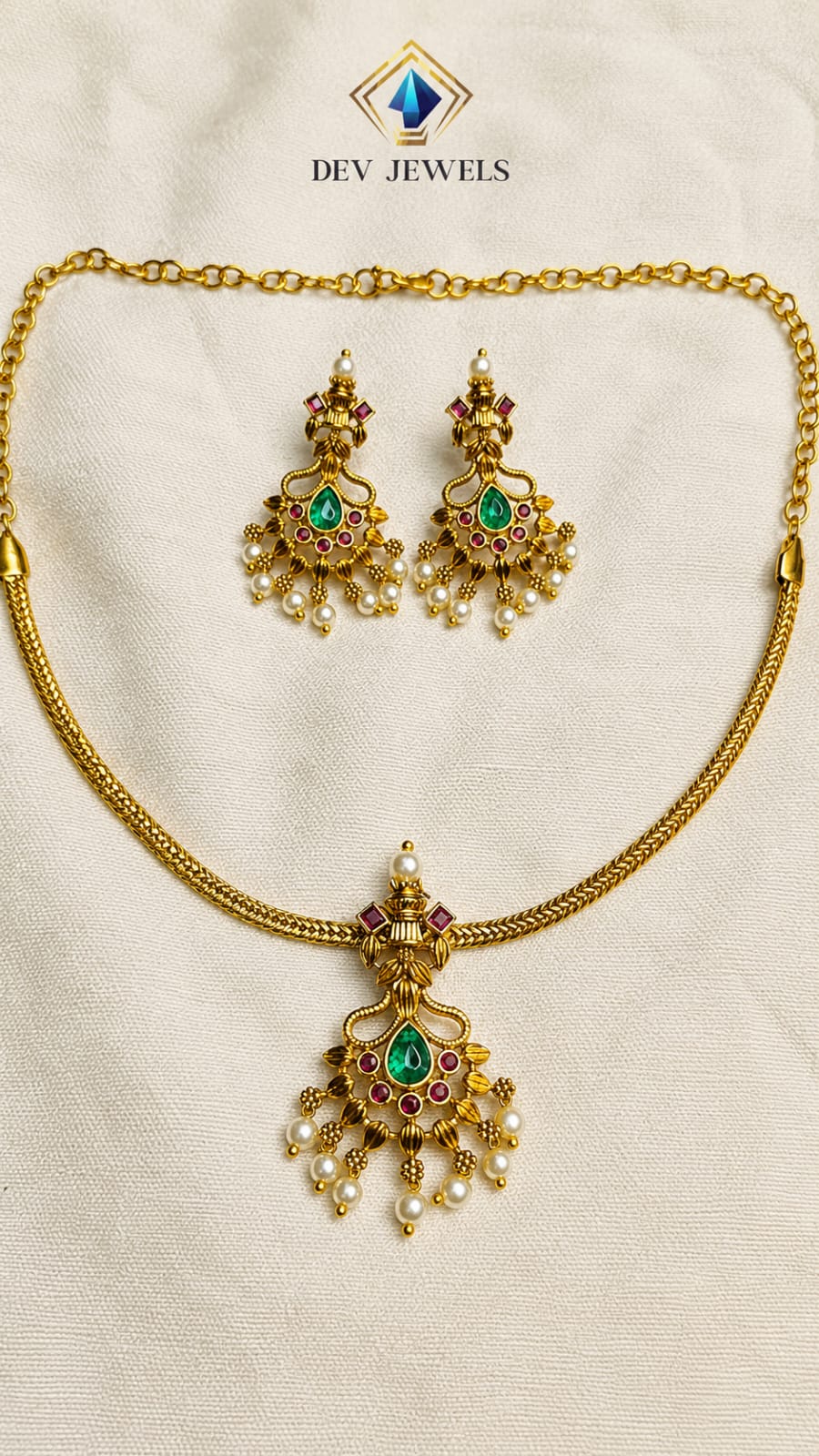 Antique Matte  Kempu Stone necklace with earrings