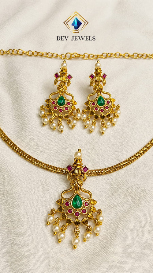 Antique Matte  Kempu Stone necklace with earrings