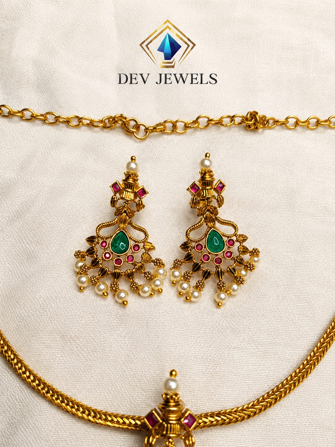 Antique Matte  Kempu Stone necklace with earrings