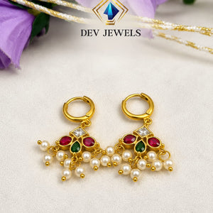 Pearl and Gold Traditional Flower Choker with Earring set