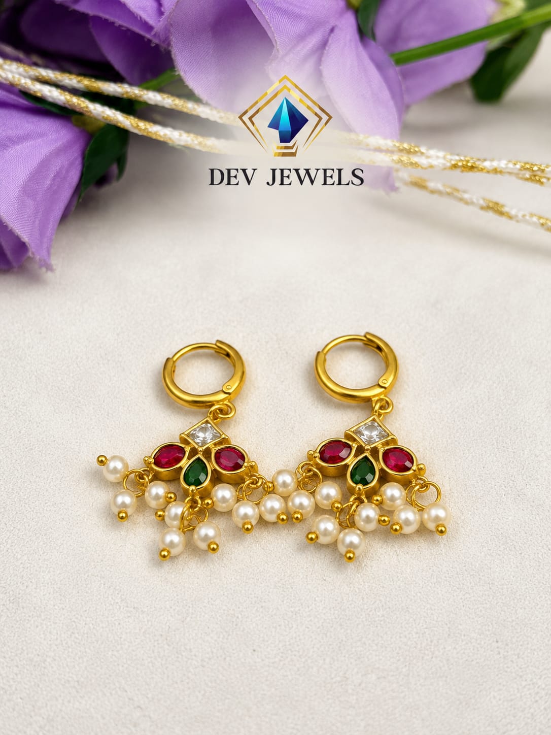 Pearl and Gold Traditional Flower Choker with Earring set