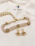 Pearl and Gold Traditional Flower Choker with Earring set