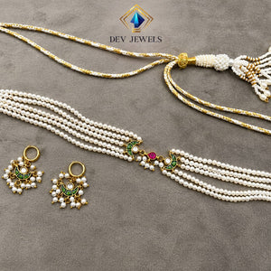 Traditional Multi-Strand Pearl Jadau Kundan Choker Necklace Set
