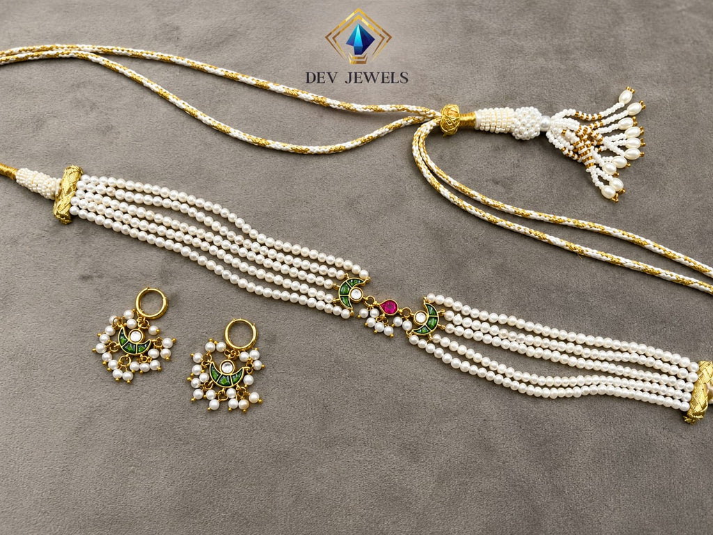 Traditional Multi-Strand Pearl Jadau Kundan Choker Necklace Set