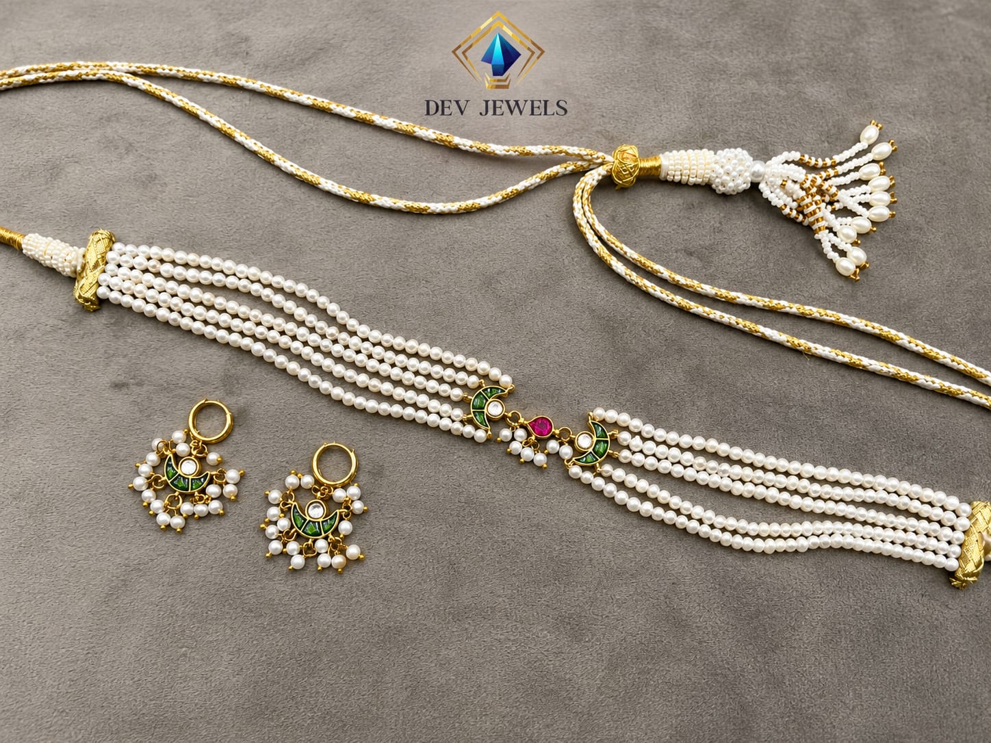 Traditional Multi-Strand Pearl Jadau Kundan Choker Necklace Set