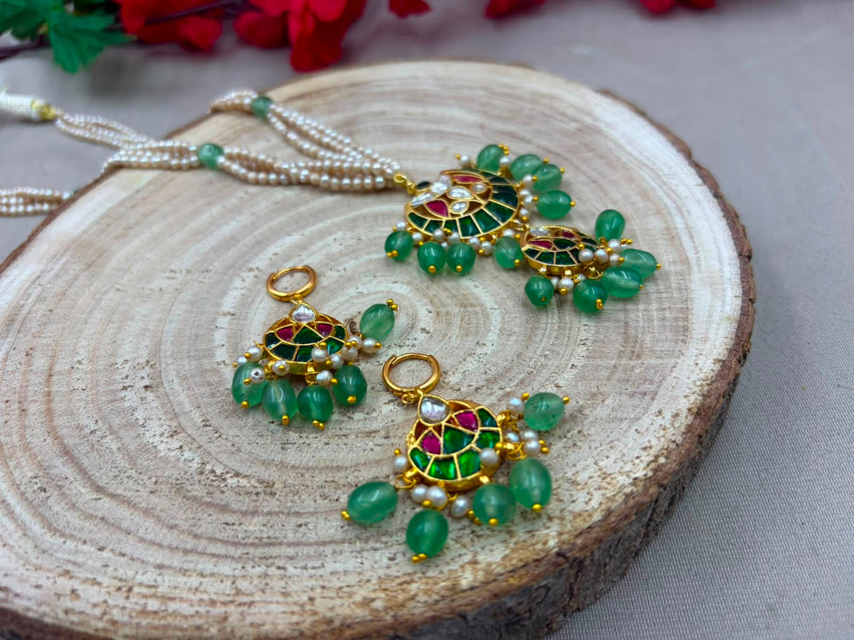 Jadau Kundan Necklace Set with Real Pearls