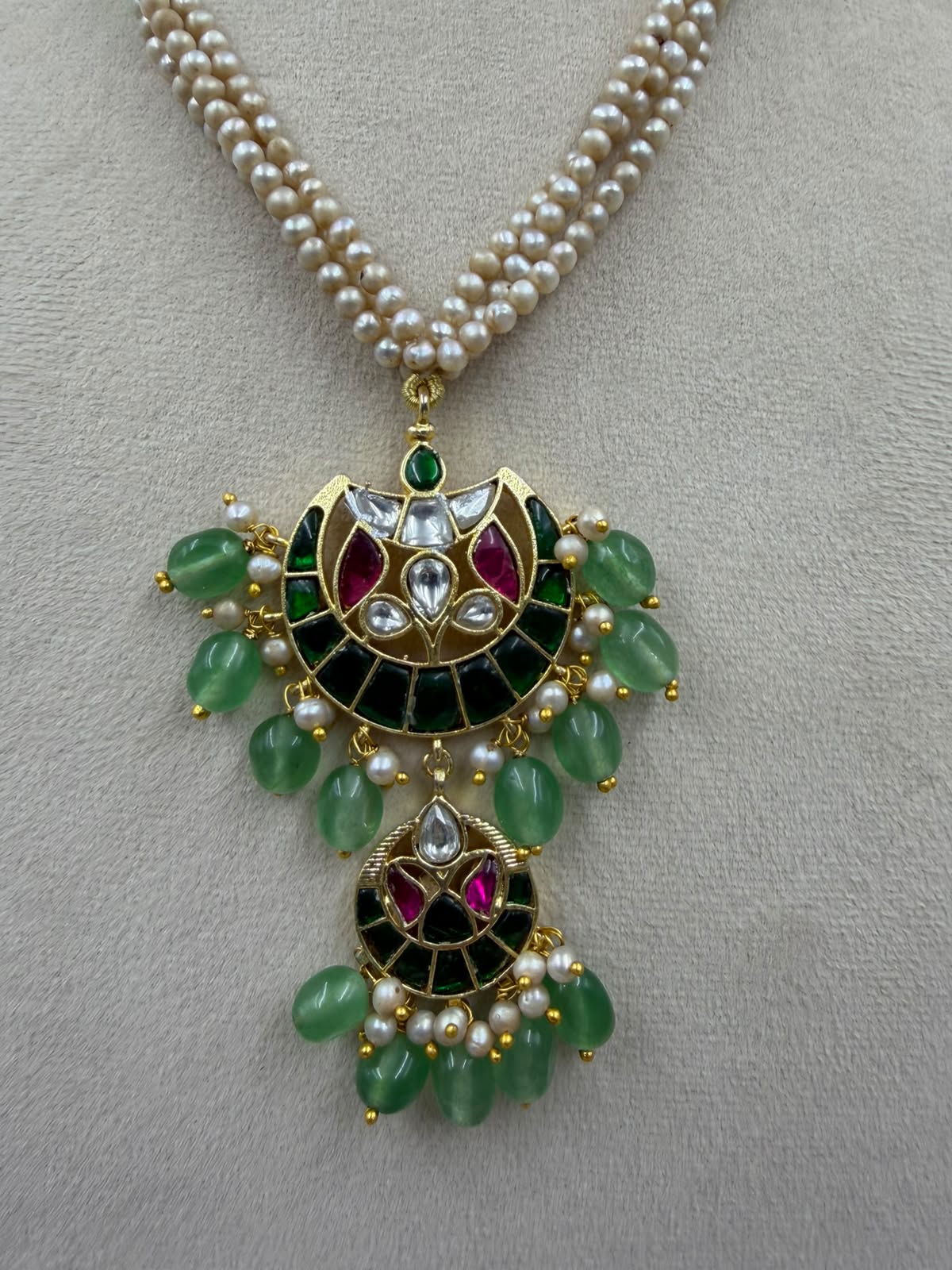 Jadau Kundan Necklace Set with Real Pearls