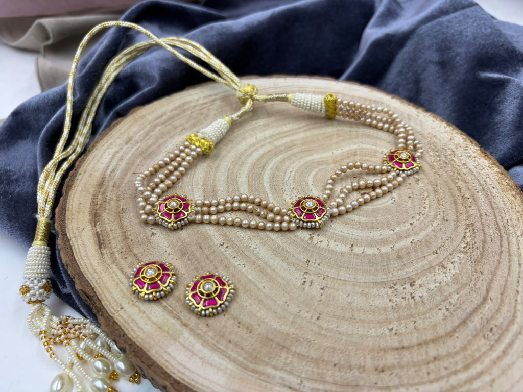 Jadau Kundan choker Set with Real Pearls
