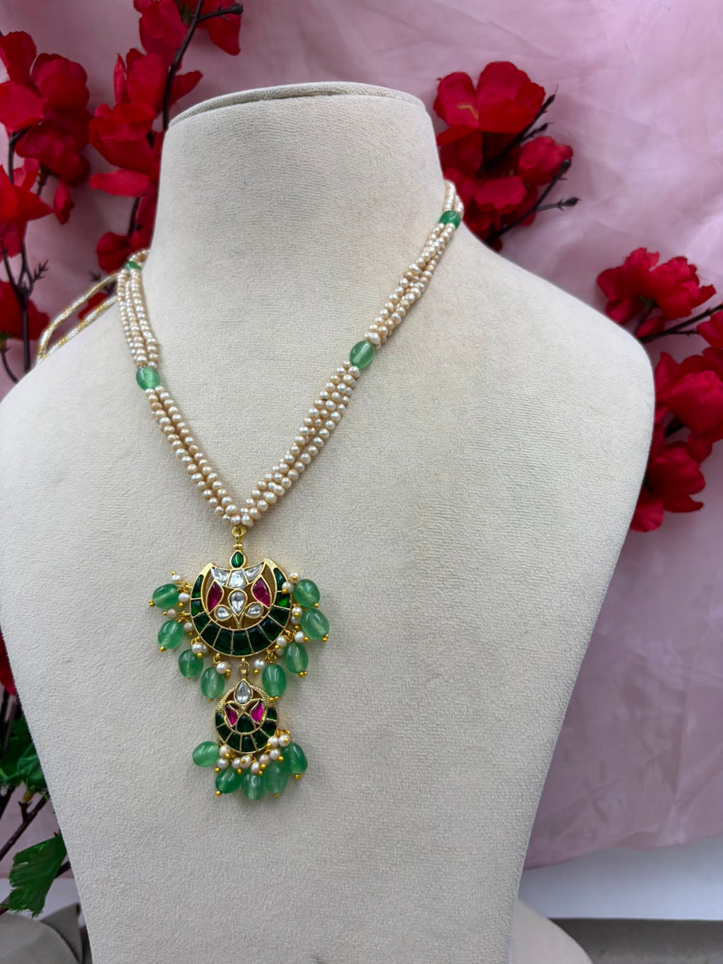Jadau Kundan Necklace Set with Real Pearls